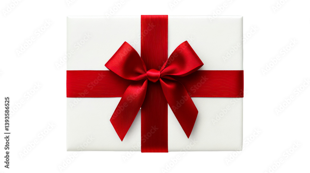 Wrapped white gift box with red ribbon, cut out transparent Wrapped white gift box with red ribbon, cut out transparent