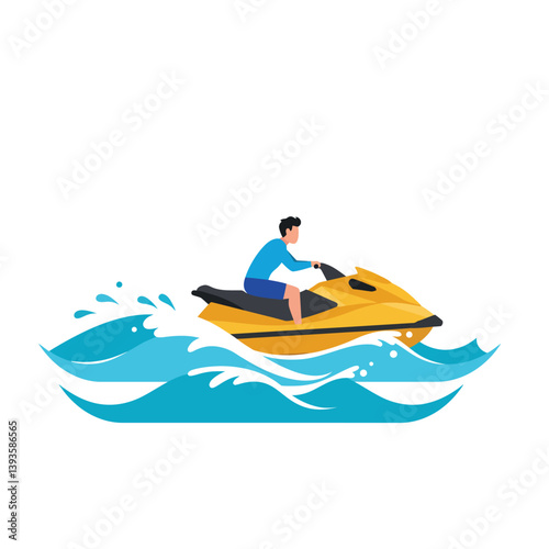 Jet ski rider speeding through waves in flat vector illustration