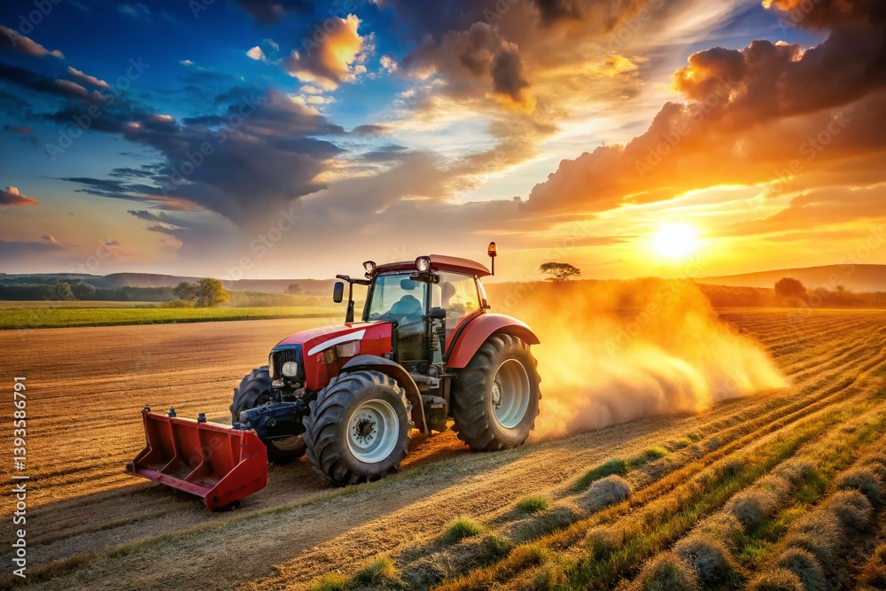 Obraz premium Closeup Aerial View of a Powerful Agricultural Tractor with Loader Bucket Detailed Drone Imagery for Agricultural