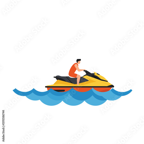 Person riding a jet ski on water in flat vector art style