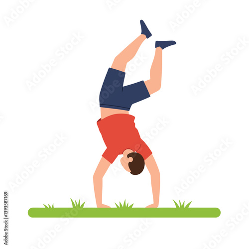 Person performing a handstand in flat design style vector art