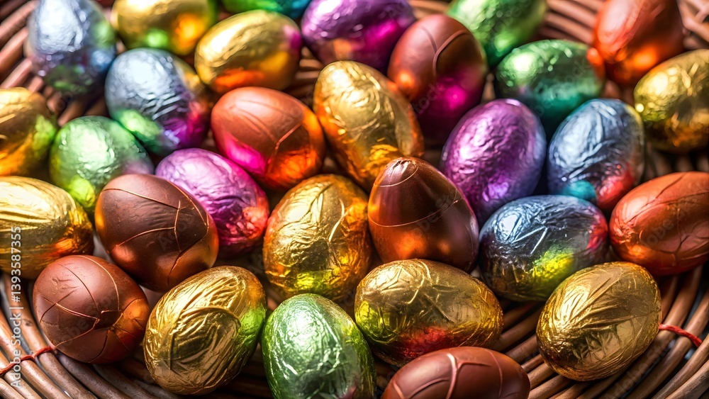 Fototapeta premium Colorful Chocolate Easter Eggs in Basket