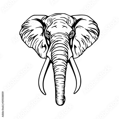 Elephant Head Illustration - Black & White