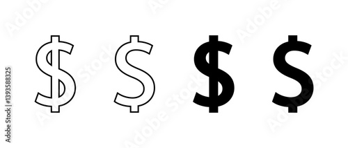 Dollar, money icon set. USD currency, price sign symbol