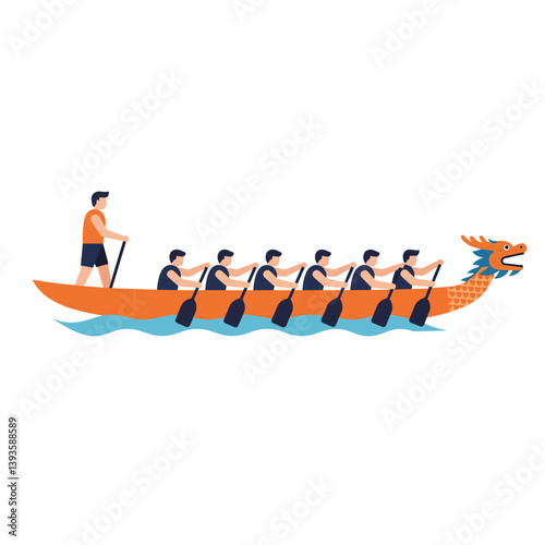 Dragon boat race with paddlers in flat style vector art