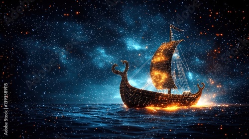 Celestial Voyage: A Viking Ship Under a Starry Sky