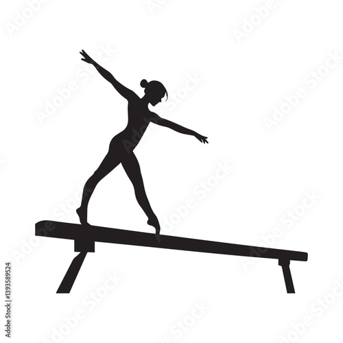 A graceful gymnast balances with poise and strength on the beam, a powerful silhouette against a stark white background.
