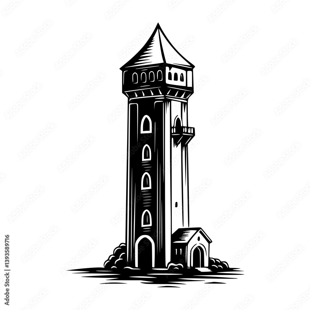 Obraz premium Vintage Tower Illustration - Black & White