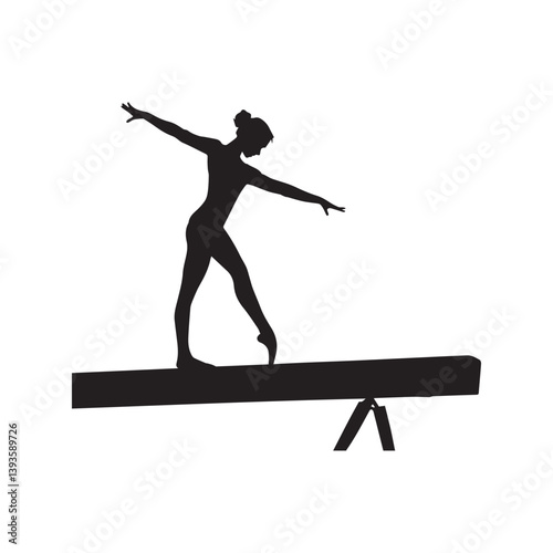 A graceful gymnast balances elegantly on a beam, showcasing strength, poise, and athleticism in a bold black silhouette.