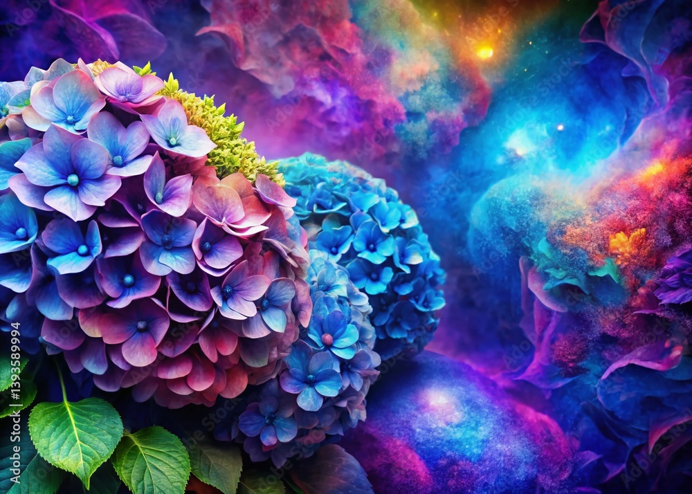 Obraz premium Vibrant Psychedelic Hydrangea Bloom Abstract Floral Art Print Design for Home Decor