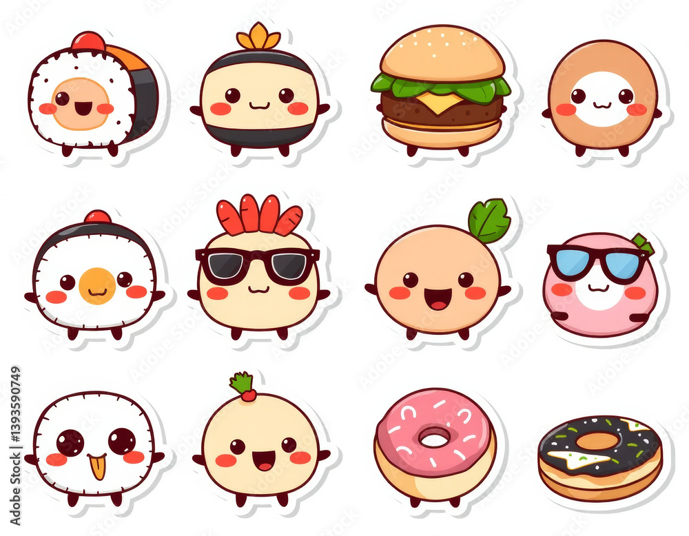 Obraz premium Cute food characters in playful design