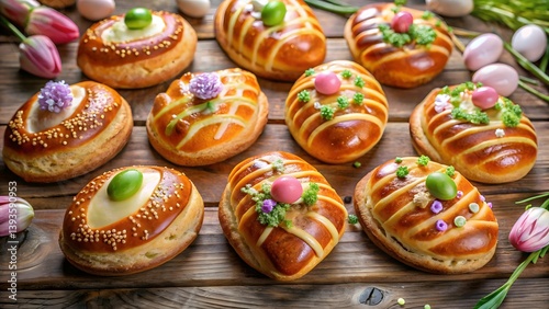 Easter Breads on Wooden Surface