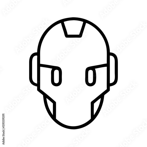 Minimal black outline icon of futuristic robot head with tech helmet design representing artificial intelligence and advanced robotics concept