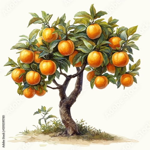 Apricot tree, watercolor illustration, isolated on a white background.

