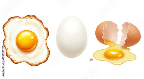 fried,boiled,broken egg vector illustration isolated on white background 
