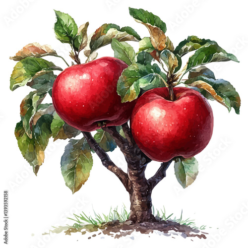 Apple tree, watercolor illustration, isolated on a white background.

