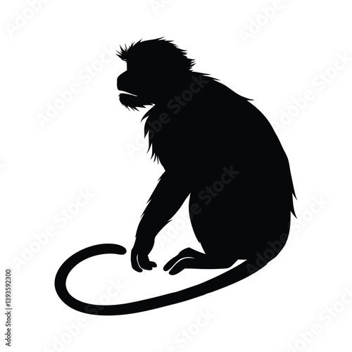 A pensive monkey silhouette, perched thoughtfully, a bold black-on-white graphic.