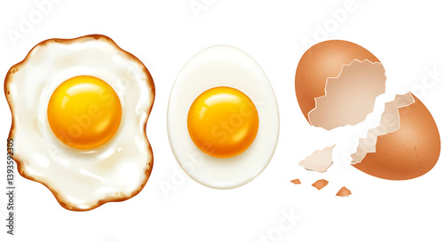 fried,boiled,broken egg vector illustration isolated on white background 