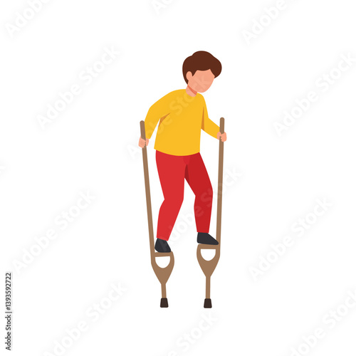 Child balancing on stilts in minimal style vector illustration