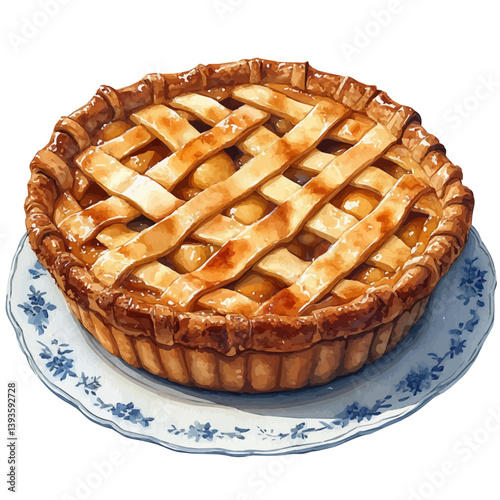 Apple Pie, watercolor illustration, isolated on a white background.

