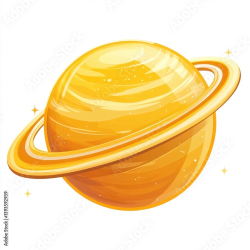 Isolated Yellow Ringed Planet Icon on White Background Graphic Illustration of a Ringed Gas Giant Planet Suitable for Educational Material