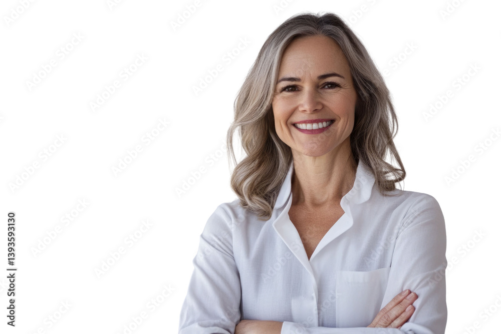 Portrait of 50 years old smiling woman looking at camera with crossed arms. Happy girl standing in creative office. Successful businesswoman standing Portrait of 50 years old smiling woman looking at camera with crossed arms. Happy girl standing in creative office. Successful businesswoman standing