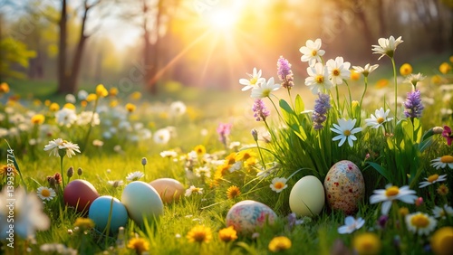 Easter Eggs in Spring Meadow