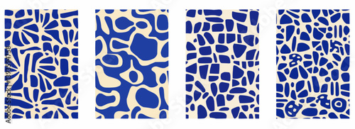 Abstract Simple Shapes Tile in Blue and Cream Background - Vector pattern set illustration