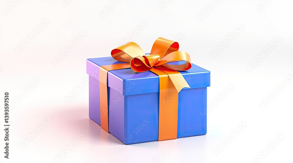 Obraz premium A Blue Box Gift Tied With An Orange Ribbon Is Presented