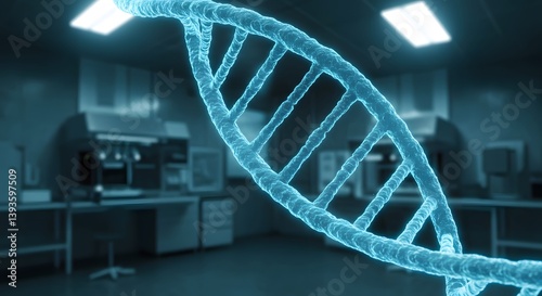 Close-up of digital DNA structure in research environment