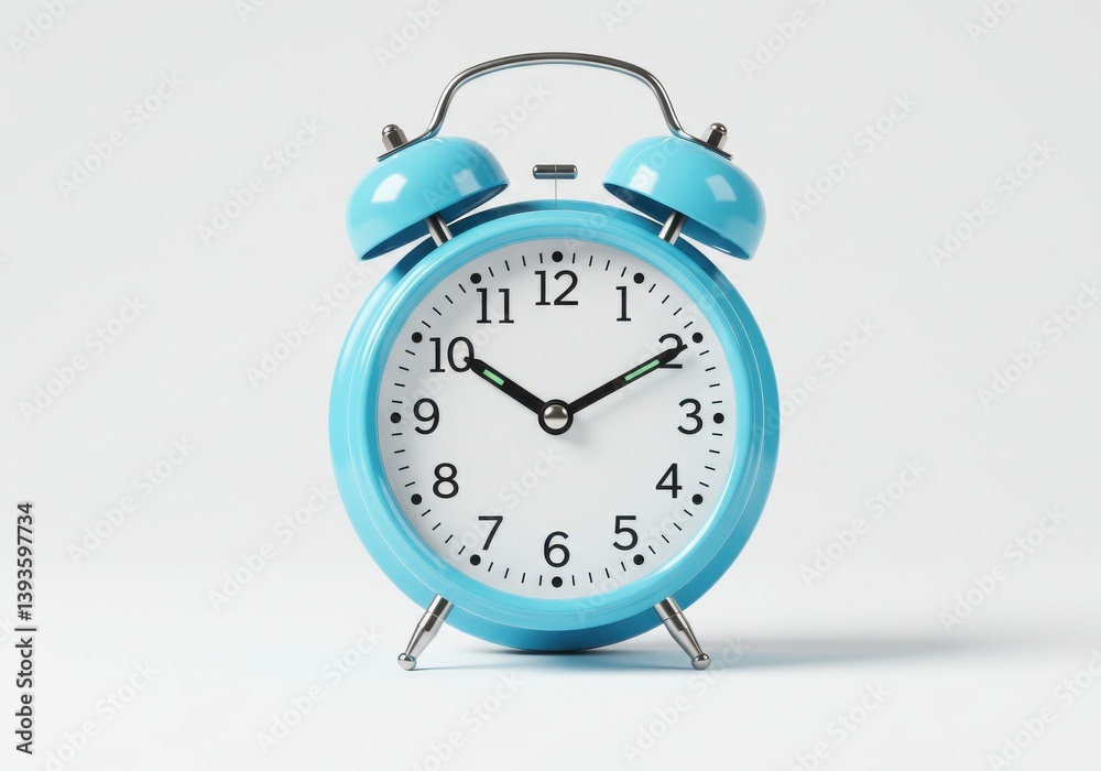 Alarm clock time morning wake up call blue retro vintage isolated on white background Alarm clock time morning wake up call blue retro vintage isolated on white background