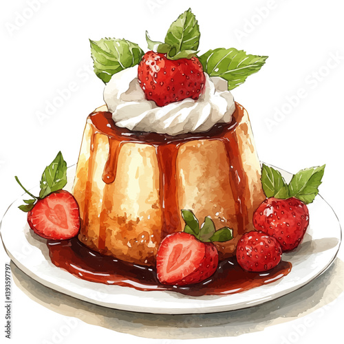 Angel Food Cake, watercolor illustration, isolated on a white background.

