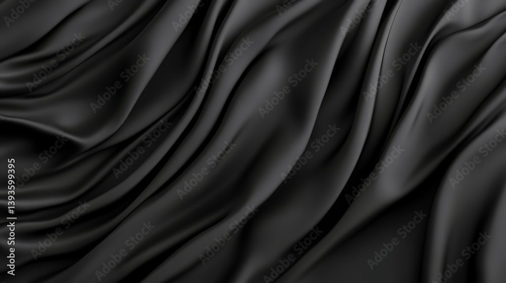 Obraz premium Smooth, flowing black silk fabric draped elegantly, showcasing distinct folds and soft sheen, creating a luxurious atmosphere