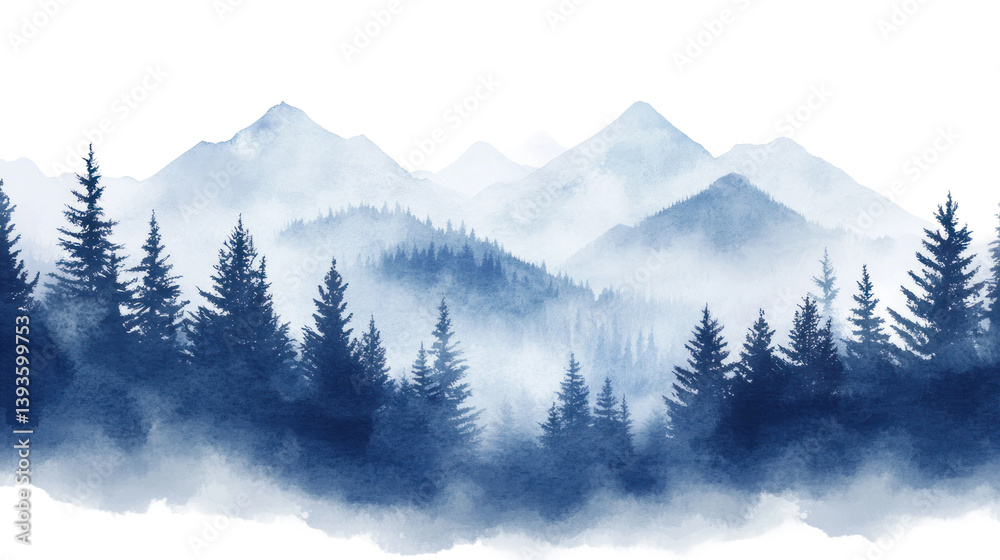 Obraz premium Misty Pine Forest Watercolor Illustration Isolated on Transparent Background
