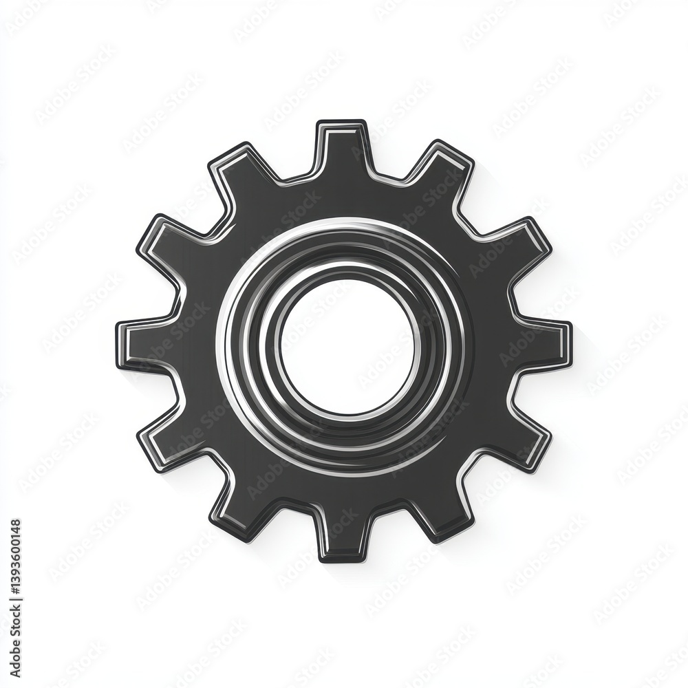 Grey Metallic Gear Icon on White Background Grey Metallic Gear Icon on White Background