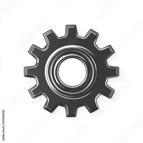 Grey Metallic Gear Icon on White Background