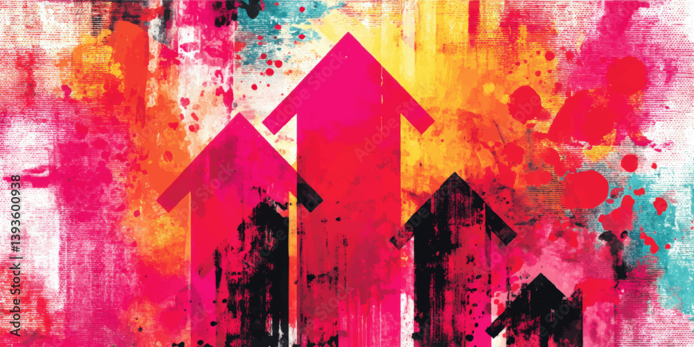 Bold Abstract Art Featuring Arrows in Vivid Pink Orange and Teal Colors Inspiring Upward Movement Symbolizing Growth Improvement and Positive Dynamic Energy Flow