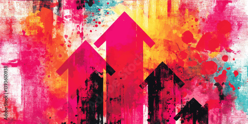 Obraz na płótnie Bold Abstract Art Featuring Arrows in Vivid Pink Orange and Teal Colors Inspiring Upward Movement Symbolizing Growth Improvement and Positive Dynamic Energy Flow w salonie