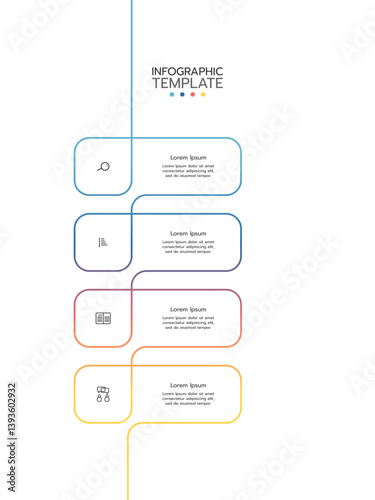 4 Steps elements placed in vertical row. Concept of 4 successive steps of project development process. Flat infographic design template. Simple vector illustration for business analytics.