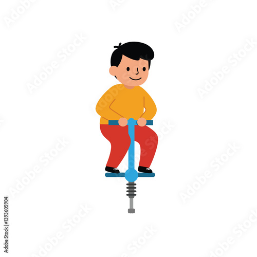 Child enjoying a bouncing ride on a pogo stick in flat vector art