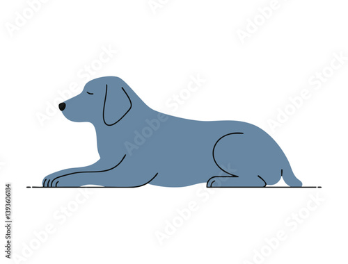 Blue Dog Lying Down Minimalist Illustration