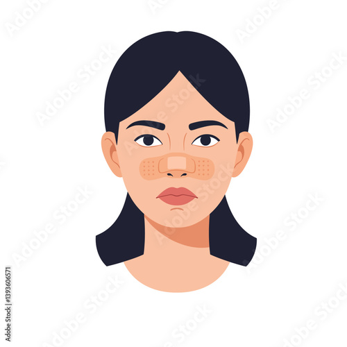 Female character with bandage on nose in flat style vector art