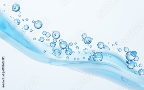 Fototapeta Naklejka Na Ścianę i Meble -  Flowing water bubbles and wave background, 3d rendering.