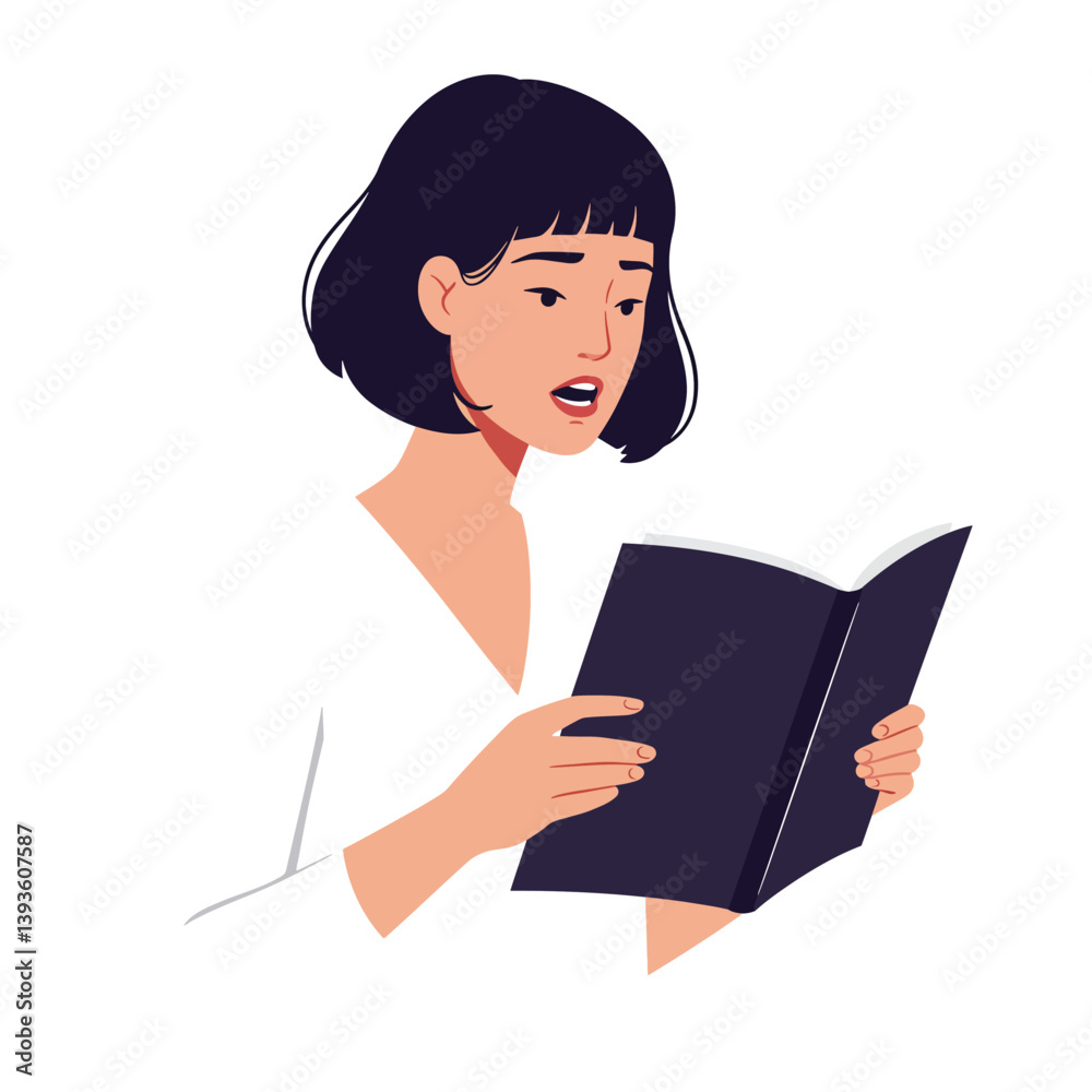 Woman reading a book with flat minimal design style vector illustration Woman reading a book with flat minimal design style vector illustration