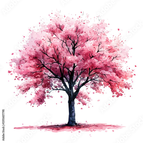Almond tree, watercolor illustration, isolated on a white background.

