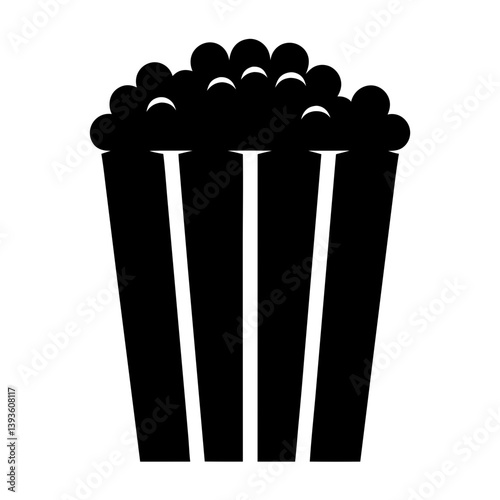 A Simple Black and White Icon of a Bucket of Popcorn for Movies and Cinema