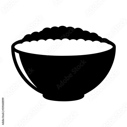 A black bowl filled with rice or grains a simple icon illustration