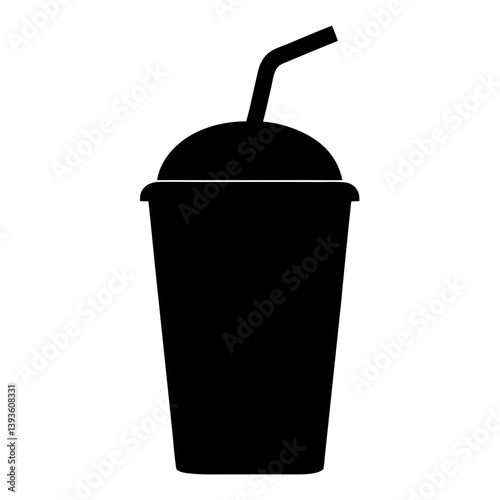 Black Silhouette of a Disposable Cup with Straw a Simple Icon for Drinks Refreshments and Beverages