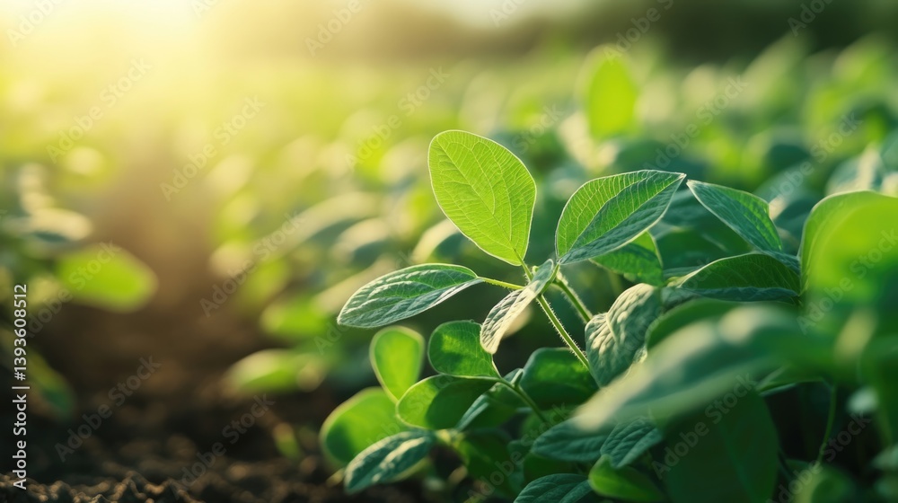 organic green agriculture plantation of soybean field at farm.