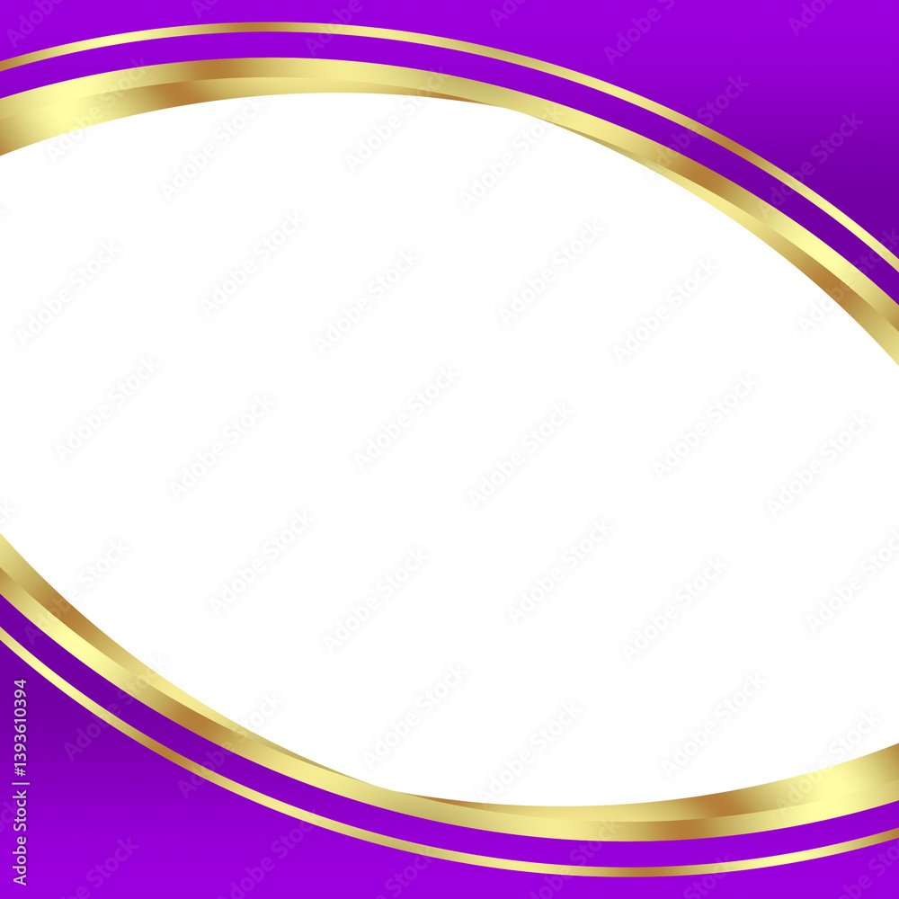 Obraz premium Abstract purple gold luxury curved lines center space empty frame as cover decoration isolated on white background